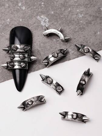 10pcs Of Brand-New Dark And Cool Y2k Punk Heavy Metal Style Retro Rivet Alloy Nail Art Accessories, Highly Charming 3D Nail Art Alloy Stud Decorative Patch Accessories, DIY Fake Nail Handcrafted Nail Jewelry And Phone Case Accessories, Rhindiamonds And Ornaments