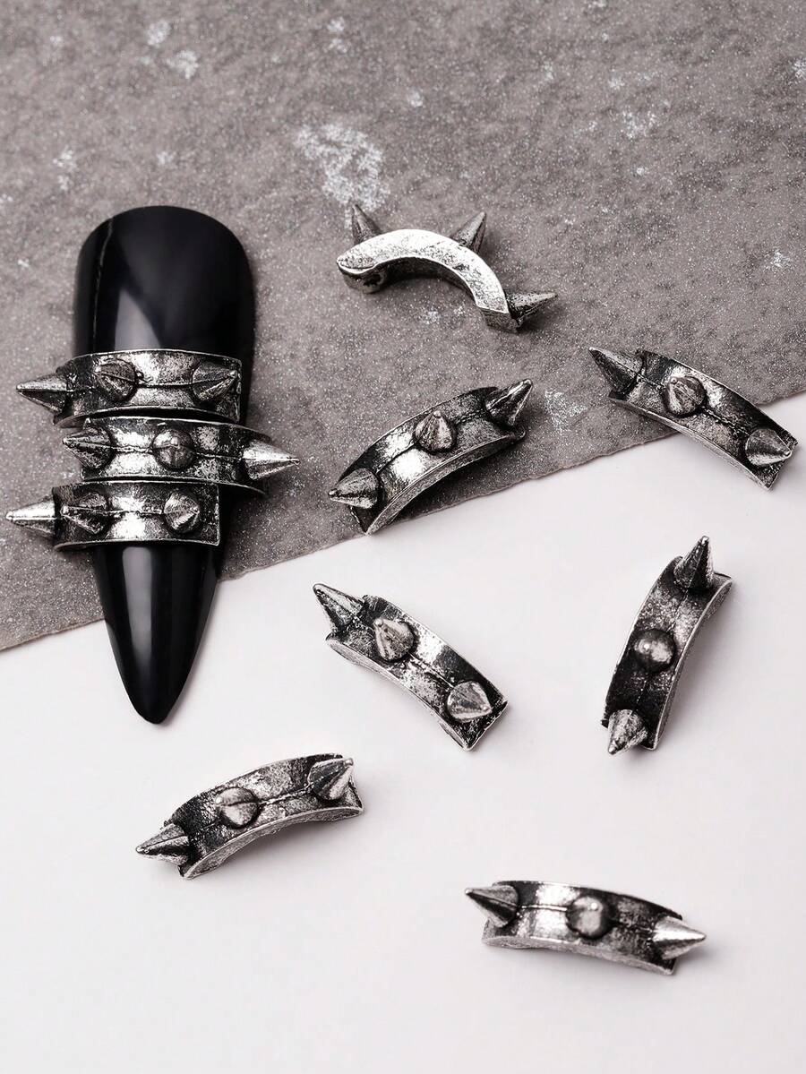 10pcs New Dark Punk Y2K Metallic Rivet Alloy Nail Art Decorations, Charming 3D Nail Rivet Stickers, DIY False Nails Handmade Nail Jewelry And Phone Case Accessories, Rhinestones And Decorations Nail Supplies - Silver - View 1