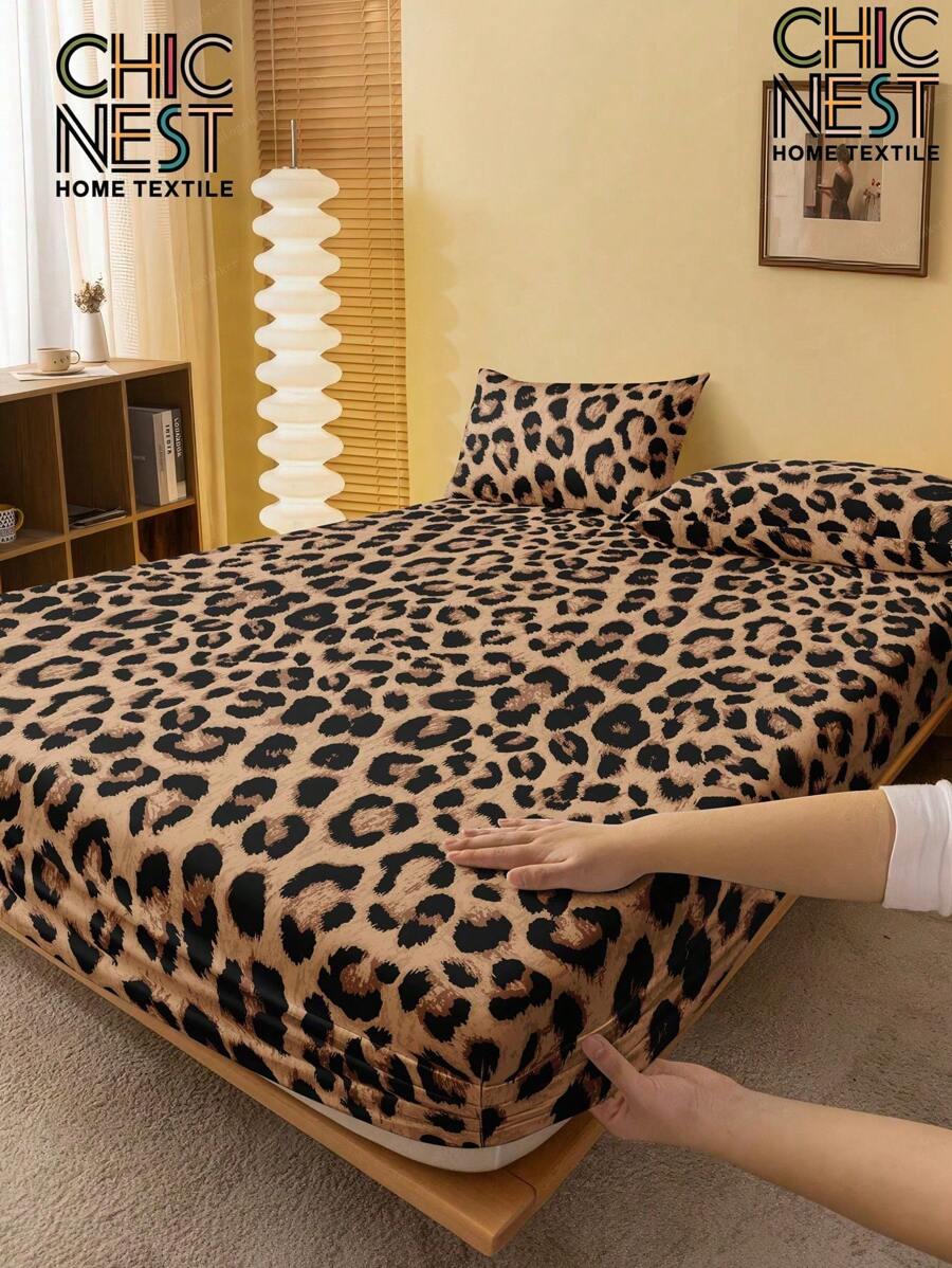 1 Stück braune klassische Leoparden-Muster Spannbettlaken, Baum Zweige Matratzenschoner, Valentinstag Matratzenbezug für Bett, Betttuch, weich und atmungsaktiv, für alle Bettgrößen - Twin, Full, King, Queen, Tiefe Tasche bis zu 29,8 cm, Schul-Schlafsaal Bettwäsche