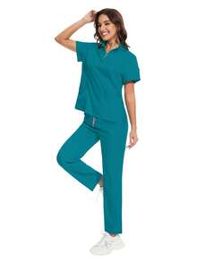 外科手术服 女护士服 上衣 裤装套装 手术服 临床手术服 美容院 水疗中心 医院 工作服 春季套装 - 湖藍色 - 查看 4