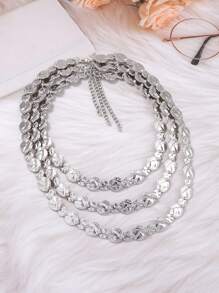 1pc Exaggerated Alloy Layered Coin & Badge Decor Necklace, High-End Design