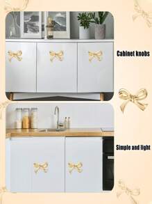 6/2pcs Brass Bow-Shaped Gold-Plated Drawer Cabinet Handles, Decorative Vintage Gold-Plated Home Drawer Pulls, Vintage Vanity Knobs, Decorative Bow-Shaped Knobs, Vanity Cabinet And Kitchen Cabinet Handles, Cabinet Drawer Pulls, Wardrobe Hardware Accessories, Cabinets, Vanities, Tables, Bedside Cabinets, Wardrobes, And Drawer Handles - Multicolor - View 5