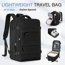 CORATED Zaino da viaggio aereo 40x25x20cm, adatto per uscite e uso aziendale, cinghie regolabili, espandibile a 180°, con cerniera, scomparto per le scarpe, include scomparto per laptop da 14 pollici, adatto per il bagaglio a mano, facile da posizionare sotto il sedile. - Versione leggera nera - Visualizzare 3