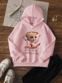 1pc Tween Girl Casual Printed Pullover Sweatshirt, Warm Thermal Lined, Long Sleeve, Autumn/Winter Student Youth Clothing - Fun And Colorful Sweatshirt To Inspire Imagination In Every Child - Pink - View 2