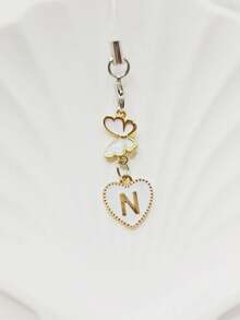 1pc Metallic Heart & Alphabet Letter A-Z Charm Phone Pendant - Black - View 39