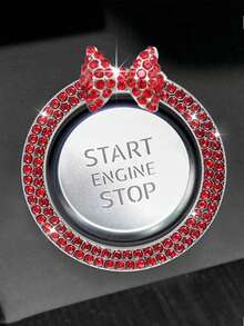 1pc Car One Click Start Decoration Circle Double Row Crystal Bowknot Fire Ring Ignition Switch Button Decoration - one-size - View 16