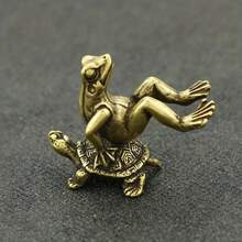 Charming Antique Brass Turtle And Frog Miniature Statue - Dynamic Desk Decor, Bronze Sculpture For Home And Office, Perfect For Bookshelf, Living Room Or Entryway, Frog Decoration - 統一法典 - 查看 2