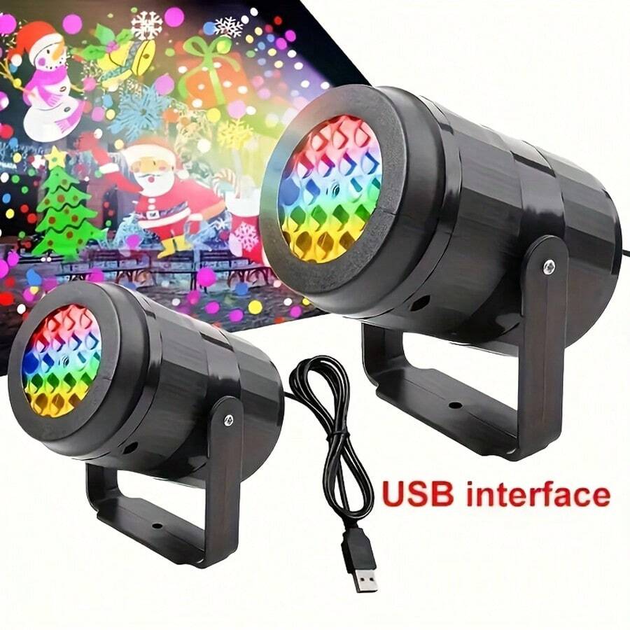 Usb-Powered LED Christmas Light Projector, With 20 Festive Patterns (Santa Claus, Snowflakes, Reindeer, Snowman) - Full Color Spectrum - Indoor/Outdoor Decoration, Suitable For Home, Party, Window - USB Interface, No Battery Required - Ideal Christmas Gift, Christmas Decorative Light, Festive Atmosphere, Bright Pattern Display, Glass Lens Projector - 2 pcs - 查看 1