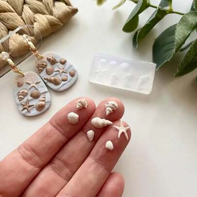 1 pieza Mini molde de silicona con forma de concha marina, estrella de mar y concha para manualidades con arcilla, arcilla polimérica, joyería y decoración de uñas