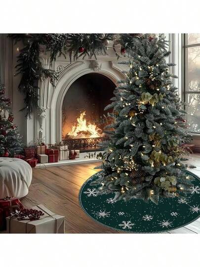 1 Stück/260 Stücke Weihnachtsbaum Rock, grüne Basis mit Schneeflocken Punktmuster, geeignet für Innen- und Außenbereich Bodendekorationen, Weihnachtsstimmung Baumrock, Weihnachtsfamilien-Zusammenkunft Party Dekorationsteppich, Dekoriere Baumunterseite, passend für Weihnachtsszenenanordnung, Feiertagsstimmung Dekoration, Weihnachtsbaum Anordnung im Wohnzimmer, Feiertagsparty Szenerie, Weihnachtsdekoration für Zuhause, Schaffen einer süßen Weihnachtsstimmung