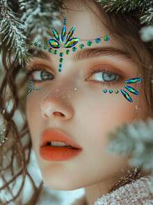 Colorful Face Gems Makeup, Waterproof Long-Lasting Faux Rhinestone Decals For Costume Parties, Holidays, Celebrations, Y2K - Green - View 5