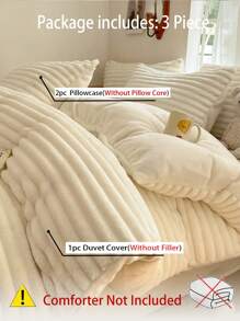 Joivida 3 件套柔软毛绒水晶天鹅绒床上用品套装，奶油色条纹，舒适亲肤，适用于卧室和客房 - 奶油白 - 查看 3