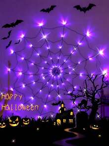 1 Peça Luz de Aranha & Teia de Aranha - Luz de Janela de Teia de Aranha, Luz de Halloween Operada a Bateria com 8 Modos, Adequada para Festa, Quarto, Casa Assombrada, Luzes de Corda de Atmosfera, Decoração de Halloween, Decoração de Natal (Aranha Não Incluída) - Preto - Visão 1