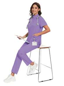 外科手术服 女护士服 上衣 裤装套装 手术服 临床手术服 美容院 水疗中心 医院 工作服 春季套装 - 淡紫色 - 查看 7