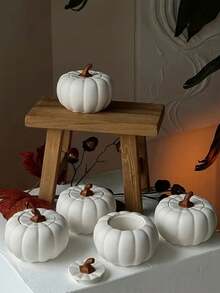 Bộ 2 khuôn silicon hình quả bí ngô Halloween, chân nến bí ngô thủ công DIY, hộp đựng, khuôn đúc nhựa Epoxy, quà tặng ngày lễ, khuôn thạch cao bê tông xi măng trang trí nhà cửa - trắng - Xem 5