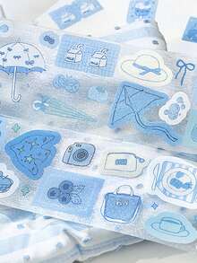 1 لفة شريط لاصق من البولي إيثيلين المثقب، سلسلة السيمفونية الخفيفة للملح، ملصقات مخطط ذات موضوع بسيط للملح، مناسبة لديكور مفكرة الطالب