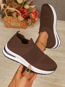 Neue Herbst Damen Lässig Slip-On Sneaker mit versteckter Keilabsatz