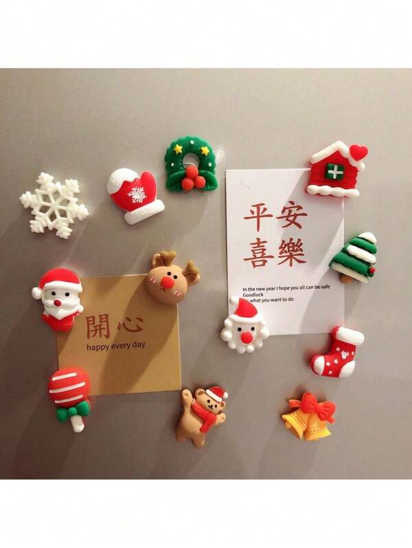 6/12pcs Christmas Themed Refrigerator Magnets 3D Three-Dimensional Cute Santa Claus Magnetic Wall Stickers Decoration Ins Style Gift