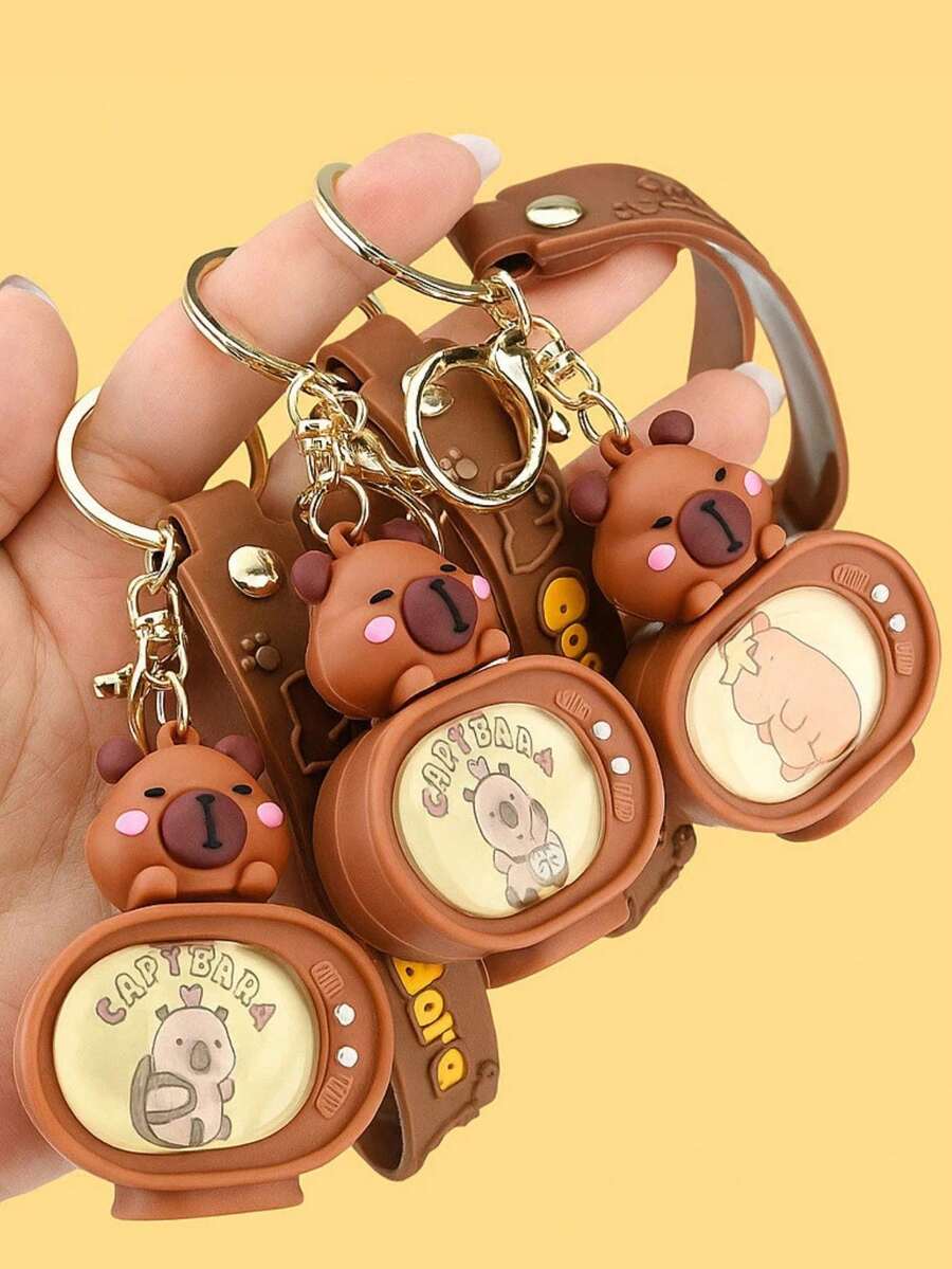 Chaveiro Capivara Com Iluminação LED, Pingente de bolsa, capivara Formato de TV, Joia Portátil Aleatórios Kit 1/3 - Marrom - Visão 1