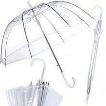 1 eleganter transparenter Hochzeitsschirm mit weißem Griff – ausgestattet mit wasserdichter Kunststoffhülle und Edelstahlrahmen, kann automatisch öffnen und schließen, geeignet für Hochzeiten, Freundschaftsfeiern, Veranstaltungen im Freien