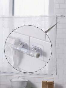 2 件粘性窗帘杆支架、免钻杆支架、透明杆支撑钩、自粘墙夹、淋浴杆固定器、重型防水支架，适用于浴室、厨房、壁橱整理、家居必需品。 - 彩色 - 查看 5