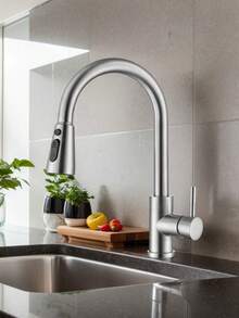 Kitchen Faucet With Pull-Out Spray Head, 360° Rotating Sink Mixer Tap, Kitchen Mixer Tap With 3 Spray Modes, Stainless Steel Pull-Down Kitchen Faucet Kitchen Items Kitchen Accessories Kitchen Tools - Multicolor - View 3