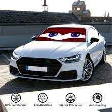 Red Wood Color Cute Big Eyes Car Sun Visor, UV-Resistant, Heat-Resistant, Easy To Install, Suitable For Most Cars, Polyester Fiber Car Interior Accessory, Car Windshield Sunshade With UV Protection, Heat Insulation And Bubble Material