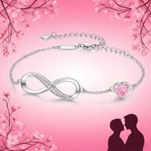 1pc S925 Sterling Silver Infinity Love Symbol Women Bracelet Embellished With High Carbon Rhinestones Heart Shaped Blue & Red Stones, Gift For Valentine's Day - Star - View 9