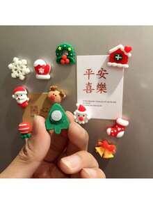 6/12pcs Christmas Themed 3D Cute Santa Claus Magnetic Fridge Stickers, Decorative Wall Stickers, Gifts - Multicolor - View 3