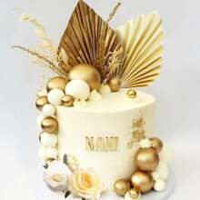 LaVenty 香槟玫瑰蛋糕装饰球蛋糕装饰金棕榈叶蛋糕装饰波西米亚蛋糕装饰波西米亚蛋糕装饰白金球蛋糕装饰波西米亚派对用品 - 香檳色 - 查看 3