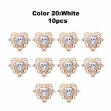 10pcs Mixed Color Vintage Hollow Out Zinc Alloy Heart Pendant With Glass Rhinestone In Baroque Style 22*26mm, Gold-Coloured Lolita Diy Jewelry Accessory For Palace Style Handmade Bracelet/Necklace/Earrings/Hair Clips/Headbands, Bridal Shoes/Clothes/Purses/Shawl Buckles, Window Curtains Decoration. Glass Rhinestone, Not Acrylic. Valentines