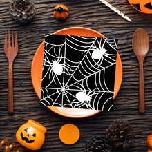 20 buc/40 buc/60 buc/Set, Șervețele negre de pânză de păianjen de Halloween, Prosoape de mână de unică folosință cu tematică de pânză de păianjen neagră, Șervețele de hârtie de unică folosință cu tematică de pânză de păianjen de Halloween, Prosoape decorative pentru cină, pentru decorațiuni festive pentru petreceri de ziua de naștere