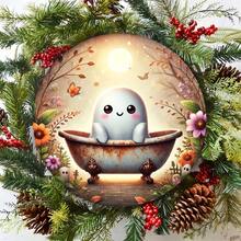 20.32x20.32厘米圆形金属万圣节标牌，适用于家居、厨房、咖啡厅和花园墙面装饰，室内/室外悬挂，完美的房间装饰，随机孔型 - 彩色 - 查看 4