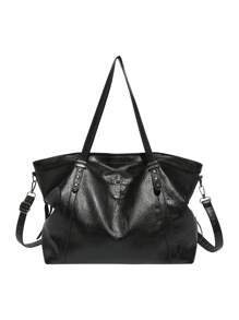 时尚百搭女士复古大容量单肩托特包经典日常流行纯色小众女士腋下包新款十字深色哥特风格万圣节斜挎包适合通勤，新款女士托特包，万圣节包包完美搭配万圣节服装参加派对