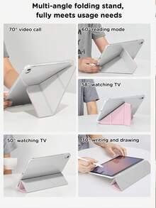 纯粉色 Y 型折叠平板电脑保护套，适用于三星平板电脑/iPad Mini 6/7/9.7/10.2/10.5/10.9/12.9/Pro 11（第十代）。保护套支持多角度调节，六种支架摆放方式，内置手写笔槽，适用于三星 A9 PLUS 11 英寸平板电脑，透明后盖，防摔保护，自动唤醒/休眠 - 彩色 - 查看 4