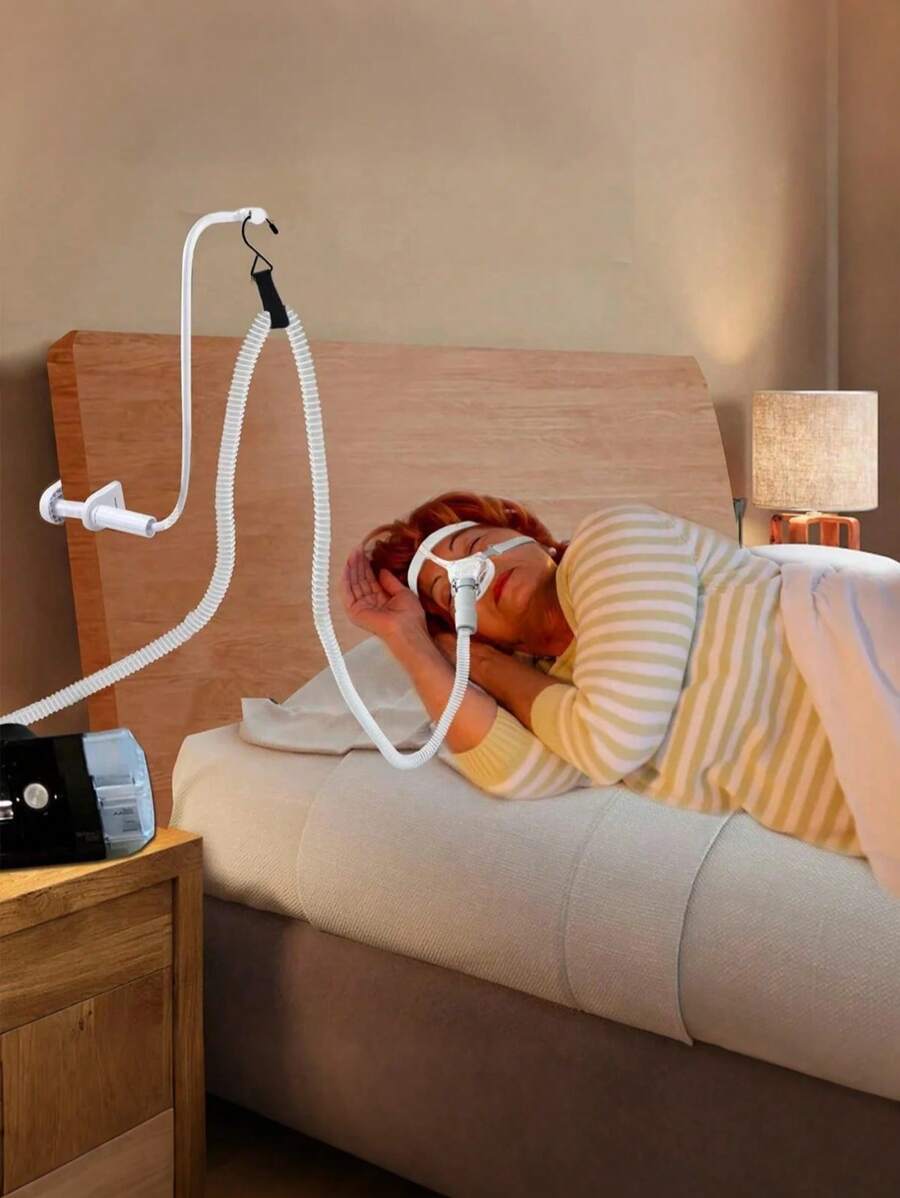 2pcs/Set CPAP Tubing Holder - Bed-Mounted CPAP Tubing Hanger, Prevents Tangling And Blockage, Keeps Tubing Away From Face And Arms For Better Sleep (Random Shipment Of Black And White Holders) - White - View 1