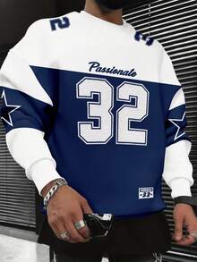 Men's Casual Numeric 32 Print Crew Neck Sweatshirt, Everyday Wear, Spring/Autumn - Multicolor - View 1