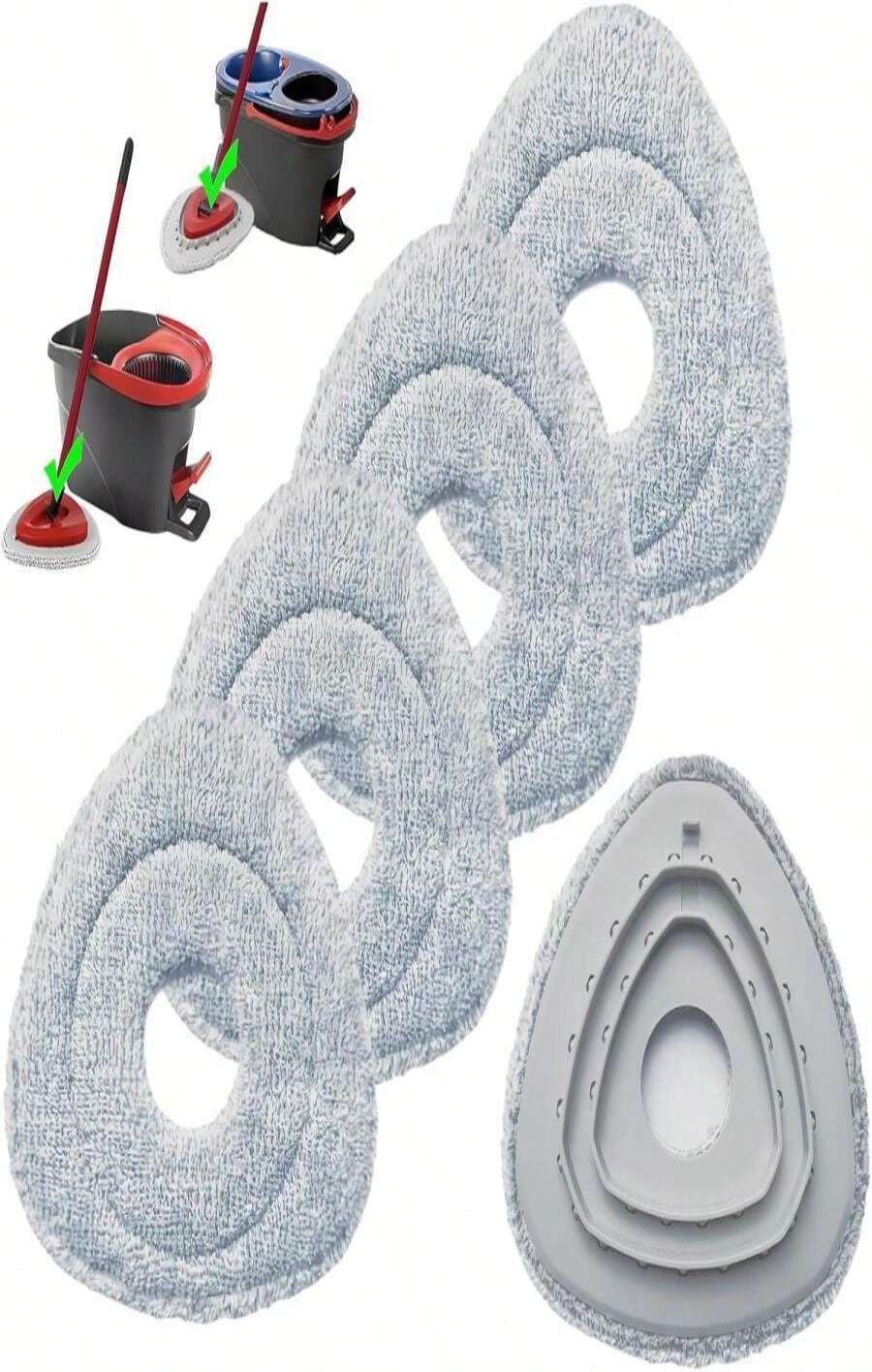 Flat Mop Head Replacements For Ocedar, Microfiber Mop Head Refill For O-Cedar EasyWring And RinseClean Spin Mop, 4 Pack Flat Spin Mop Pads &Amp; 1 Plastic Pad For Cleaning Floor, Wall, Ceiling