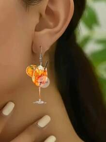 1 Pair Acrylic 2D Dimensional Cocktail Glass Earrings, Women Juice Drink Pendant Earrings, Suitable For Daily Wear - Orange Wine Glass - View 2