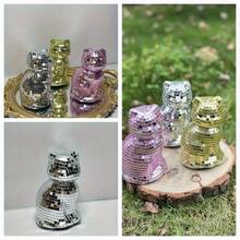 1pc Gold/Silver/Pink (Cat-Shaped) Mirror Disco Ball Decor - Colorful Retro Glass Sculpture, Suitable For 70s 80s Theme Party, Christmas, Valentine's Day Gifts, No Electricity Required Home Decor