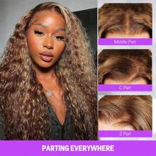 MEGALOOK Peruca Lace Front Ondas de Água Loiro Mel 6x5/13x4 Destaque P4/27 Pré-Aparada Pré-Cortada Fechamento de Renda Sem Cola Cabelo Humano 18-30 Polegadas Peruca Colorida de Alta Qualidade Amigável para Iniciantes