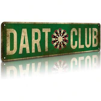 Vintage Dart Club Metal Sign - Rustic Wall Decor With Dartboard Artwork, Aged Green & White Design, 10.16cm X 40.64cm - Perfect For Home Bar, Garage, Game Room, For Man Cave - No Electricity Needed, Unique Gift For Darts Enthusiasts, Garage Decoration, Distressed Finish, Highquality Finish, Decorative Plaque, Sports Fans