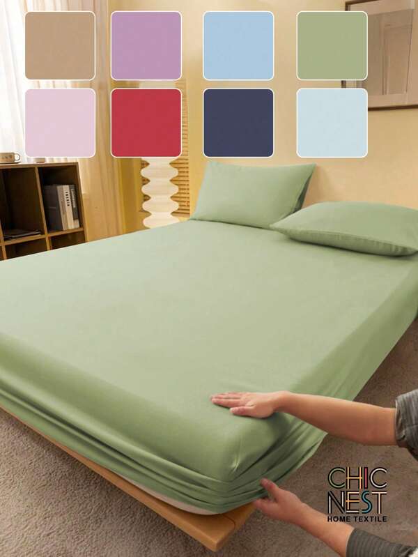2/3pcS Solid Color Avocado Green Fitted Sheet Set (1Pc Fitted Sheet+1/2pcs Pillowcases), Mattress Protector, Mattress Cover For Bed, Bed Sheet Set, Soft And Breathable, For All Size Bed -Twin, Full, King, Queen Size Sheet Deep Pocket Up To 11.8 Inch