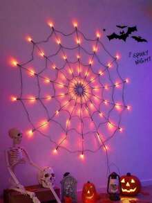 1 Peça Luz de Aranha & Teia de Aranha - Luz de Janela de Teia de Aranha, Luz de Halloween Operada a Bateria com 8 Modos, Adequada para Festa, Quarto, Casa Assombrada, Luzes de Corda de Atmosfera, Decoração de Halloween, Decoração de Natal (Aranha Não Incluída) - Preto - Visão 4