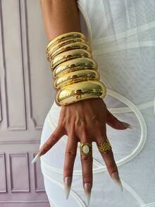 7件/3件/2件/1件串珠手链套装，金色手镯，宽手镯，厚手镯，手链套装，宽手链，女士手链，送她的礼物