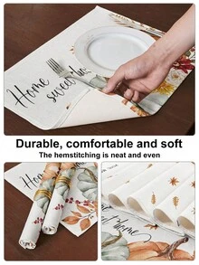 1/2/3/4/5pcs Linen Table Runner And Placemat Set, Heat Resistant, Stain Resistant, Wrinkle Resistant, Machine Washable, Suitable For Home Dining Room And Restaurant, Table Decor, Home Goods, Suitable For Holiday Party, Kitchen, Fireplace - Multicolor - View 5
