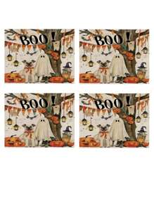 1 buc/4 buc/6 buc/48 buc Covorașe cu model de fantome de Halloween, Covorașe sezoniere de Halloween, Material asemănător inului în stil modern, Decor de casă de Halloween, Articole pentru petreceri de interior și exterior, Decorațiune tematică de Halloween, Decor de cameră. Potrivit pentru decorarea casei și a bucătăriei și decorarea petrecerii de Halloween.