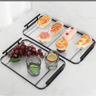 1pc New Nordic Style Creative Acrylic Serving Tray, Party Supplies, Household Service Tray, Rectangular Tray, Fruit & Dessert, Metal Tray, Afternoon Tea, Teaware, Fashionable Snacks, Beverages, Cutlery Rack, Kitchen, Christmas Gift