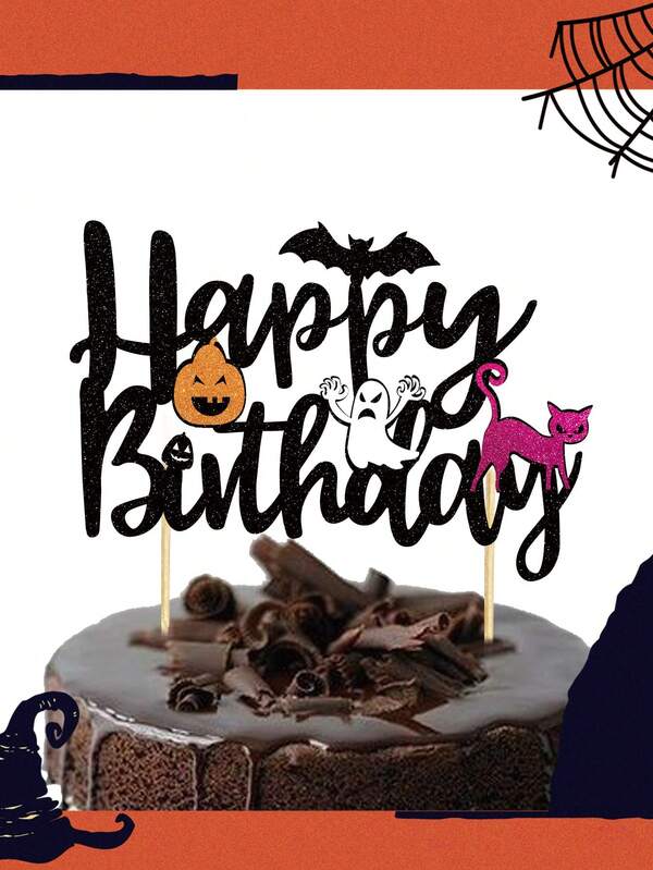 1 pièce Décoration de gâteau d'anniversaire thème Halloween, chat fantôme citrouille chauve-souris, convient pour fête d'Halloween, fête d'anniversaire