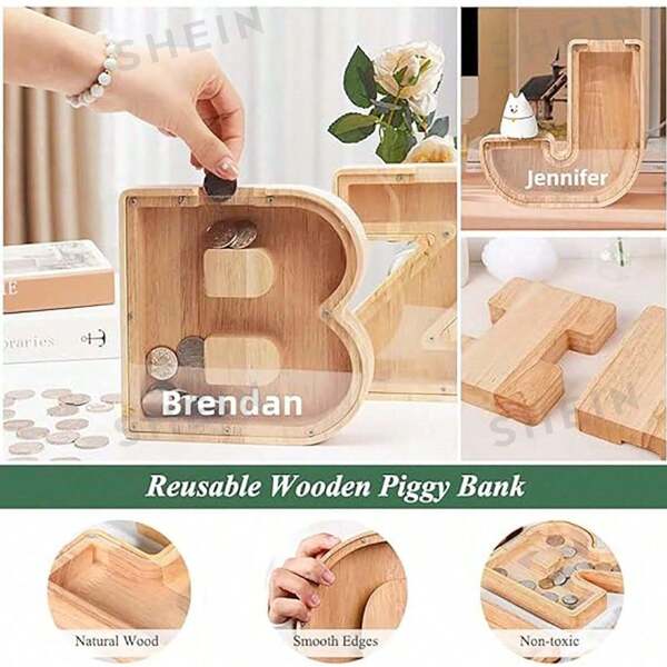 Piggy Bank For Wooden Large Letter Piggy Bank Alphabet Money Bank With Initial , Coin Bank Fun Gifts For Birthday, Christmas, Festival